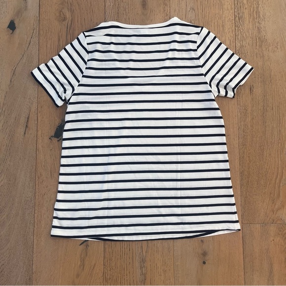 NWOT Old Navy Women Luxe T shirt Stripe White Navy Blue XS v neck cotton - Picture 2 of 4